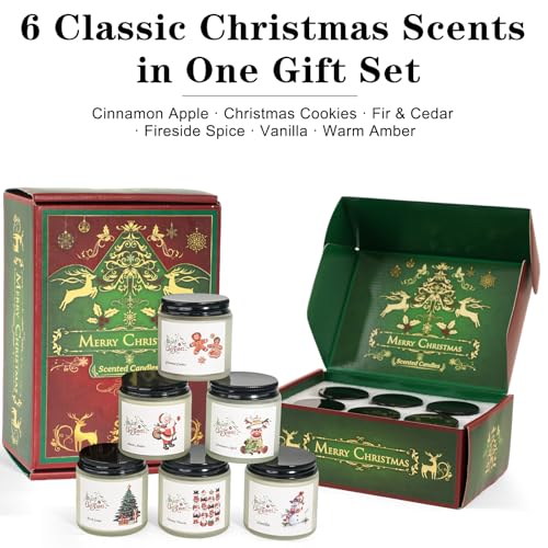 Christmas Scented Candles for Home, 6 Pack Soy Set, 21 oz Jar, Perfect Gifts for Women/Coworker/Girlfriend/Friends