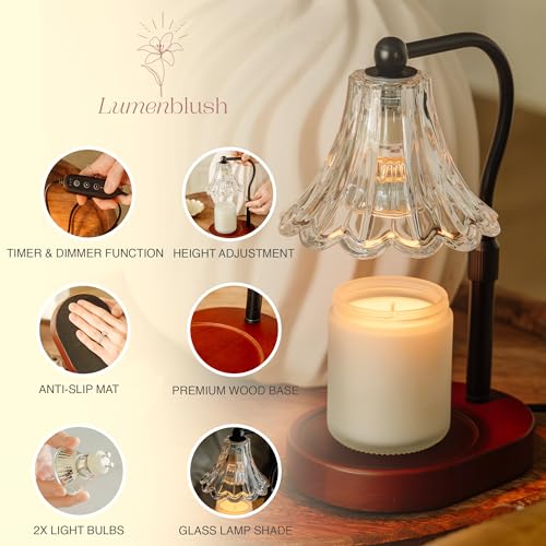 Lumenblush Candle Warmer Lamp – Dimmable Candle Lamp with Timer, Adjustable Height for Jar Candles (Walnut)
