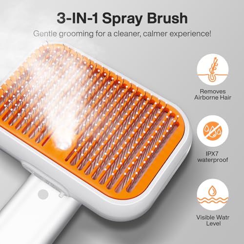 Dog Brush for Shedding & Cat Brush for Indoor Cats: 3-in-1 Cool Mist Spray Groomer – Self-Cleaning & Waterproof – Effortle...