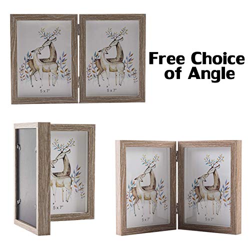 5x7 Picture Frames Double Hinged MDF Wood Grain Shadow Box with Glass Front Stand Vertical on Tabletop