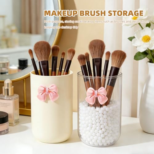 MWRDSM 2 Pack Pen Pencil Holder for Desk, Acrylic Desk Organizer with Bow Clear Makeup Brush Holder Cup Desktop Stationery...