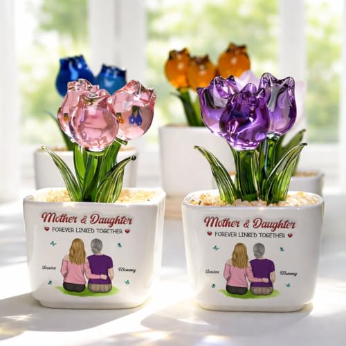 Wrappiness Glass Everlasting Tulips Pot for Women - Personalized Gifts - Glass Flowers Decor, Birthday Gift for Daughter f...