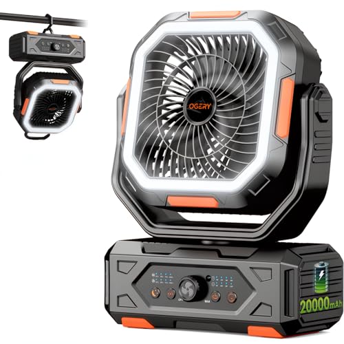 OGERY Camping Fan, Portable Fan Rechargeable with 20000mAh Battery, Stepless Speed Control, Fast Charging, Remote & LED La...