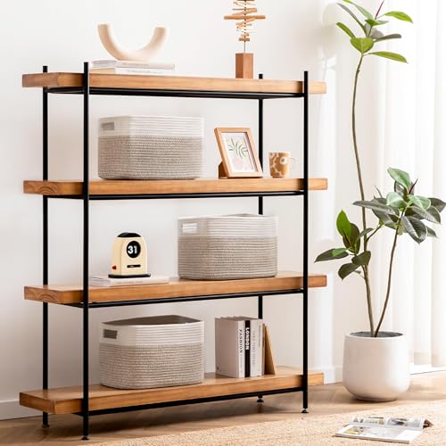 UBBCARE 4 Pack Storage Baskets for Organizing, Shelf Baskets with Handles, Woven Storage Baskets for Bookcase/Cube Shelf/C...