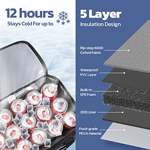 Maelstrom Portable Collapsible Soft Cooler Bag – 24/30/60 Cans Double-Deck Leakproof Ice Chest for Beach, Camping & Grocery