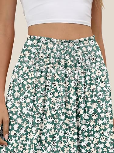 ANRABESS Women's Maxi Skirts Summer Boho Floral High Waisted Flowy Swing Pleated Beach Long Skirt with Pockets
