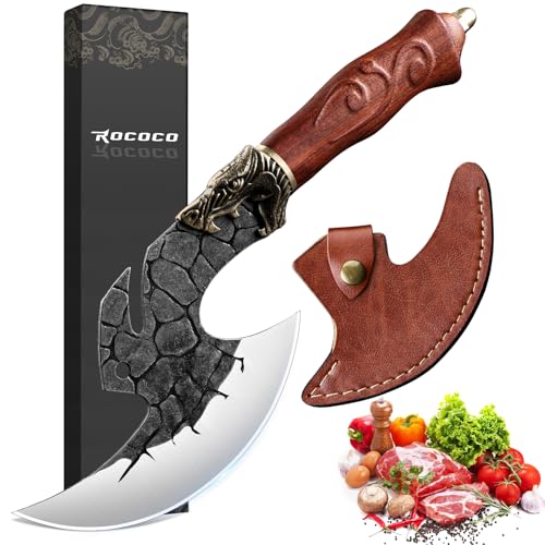 ROCOCO Viking Cleaver Knife Birthday - Butcher Meat Cutting Boning Knife Hand Forged Chinese Kitchen Axe with Sheath Home ...