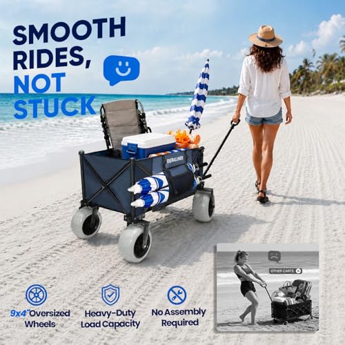 X800 Heavy Duty Beach Wagon with 9x4 Sand-Proof All-Terrain Wheels, 300L Oversized Foldable Wagon Cart with Side Bag, All-...