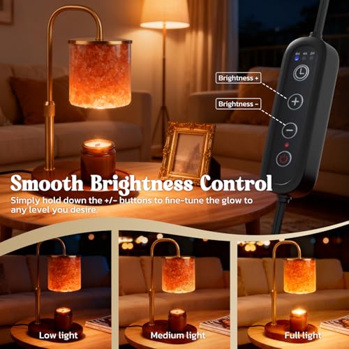 Candle Warmer Lamp with Timer Dimmable, Himalaya Salt & Adjustable Height Candle Warmer Gift for Women, Men, Vintage Candl...