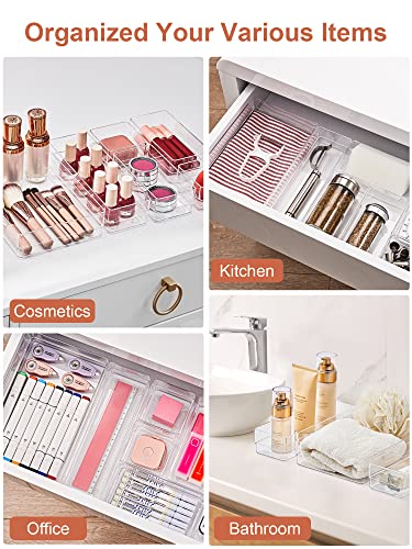 SMARTAKE 22-Piece Drawer Organizer with Non-Slip Silicone Pads, 4-Size Clear Desk Drawer Organizer Trays Storage Tray for ...