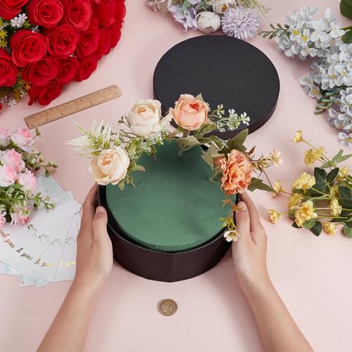 BENECREAT Black Round Gift Box with Lid & Floral Foam Set, 9.2x4.9 Inch Gift Boxes for Flowers for Mother's Day, Valentin...