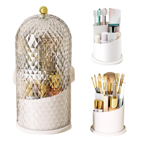 Concealed Toothbrush Holder, Makeup Brush Holder Organizer with Lid, 360 Swivel Cosmetic Brush Organizer, Waterproof and D...