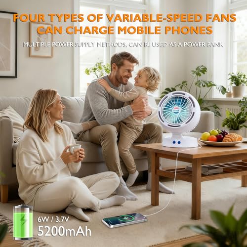 Estensoe Rechargeable Camping Fan with Light - Solar Powered, USB/Battery Operated with Remote, 10400mAh, 4-Speed Adjustab...