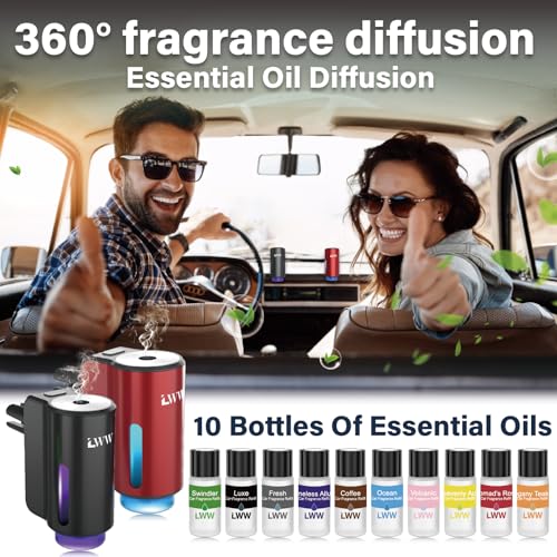 Car Air Freshener Diffuser, Portable Intelligent Car Aroma Diffuser with 3 Adjustable Modes, Rechargeable Car Aromatherapy...