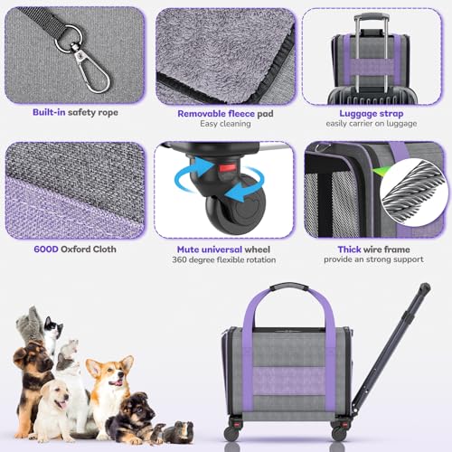 Cat Carrier on Wheels Airline Approved: Betopet Rolling Cat Carrier for Small Dog Medium Cat Under 18lbs - Cat Soft Carrie...