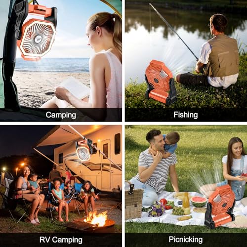 Odoland Rechargeable Camping Fan, 20000mAh Battery Fans with LED Lantern for Tent Car Beach Storm, Portable Light Desk Coo...