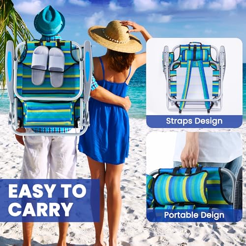 Canpsky Portable Recliners Chair for Adults, Outdoor Camping Chair Lay Flat Folding Backpack Reclining Chair with 5 Positi...