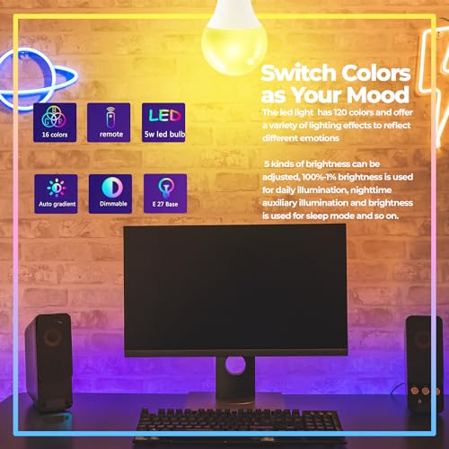 Droiee Dimmable E26 Warm LED Light Bulb, 6W RGBW Color 500LM with 16 Color Changing Modes for Christmas, Party etc with Re...