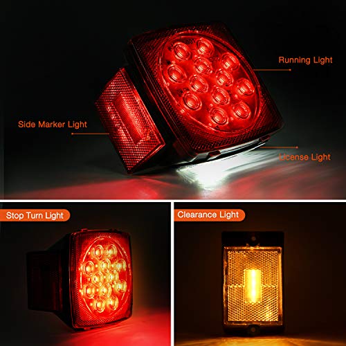 Nilight 2PCS Square LED Trailer Light Kit Low Profile Submersible IP68 Stop Turn Tail Side Marker License Lamps for 12V Ut...