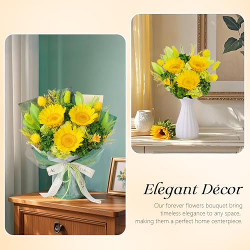 Preserved Sunflower Bouquet - Forever Flowers for Delivery, Long-Lasting Flower with Gift Box, Eternal flowers Bouquet, Mo...