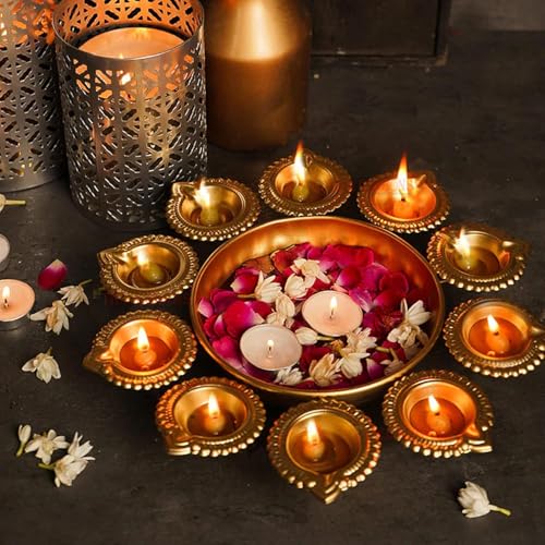 Diya Shape Decorative Urli Bowl for Home Metal Handcrafted for Floating Flowers and Tea Light Candles Home,Office and Tabl...