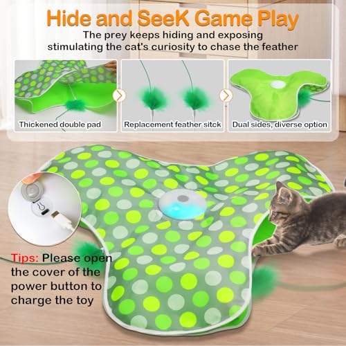 umosis Interactive Cat Toys Rechargeable,Moving Concealed Feathers,Real Mouse Squeaky,Touch Activated Cat Kitten Toy Exerc...