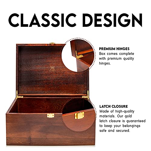 Wooden Gift Boxes - Large Memory Box For Keepsakes, Decorative Boxes With Lids, Wooden Box With Hinged Lid, Wood Boxes, St...