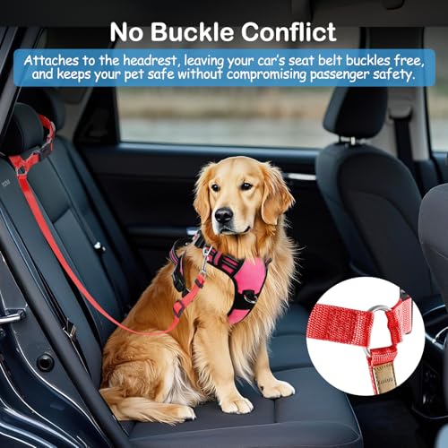 3 Pack Dog Seat Belt for Car, Car Headrest Restraint Adjustable Nylon Fabric, Dog Restraints Vehicle Seatbelts Harness (Bl...