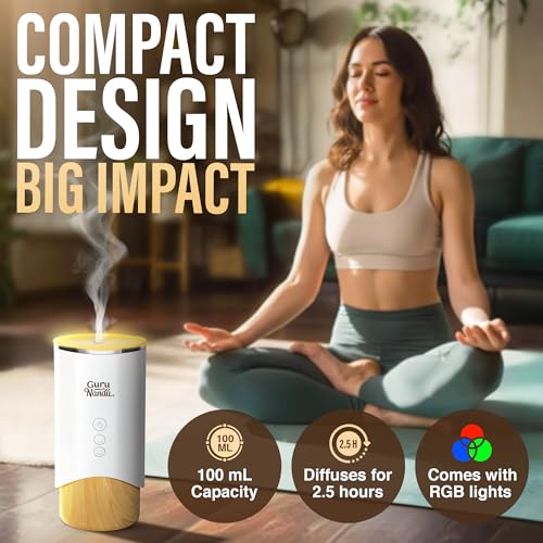 GuruNanda Calm Aura Essential Oil Diffuser, Sleek Modern Aromatherapy Diffuser with Turbo & Mist Modes, Auto Shut-Off Safe...