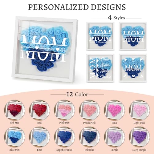 UNIGIFTIME Mom We Love You - Personalized Flower Shadow Box with Names, Christmas Mothers Day Flower Box Gifts for Mom (St...