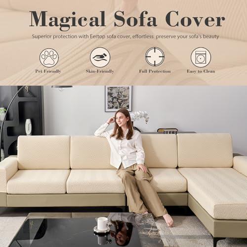 Eertop Couch Cushion Covers for Sectional Sofa, Wear Resistant Stretch Sofa Slipcovers for Sofa Universal Cushion Protecto...