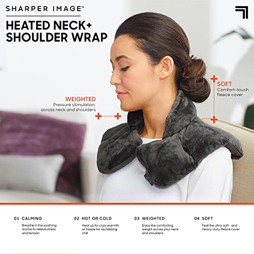 Sharper Image Heated Neck & Shoulder Wrap - Microwavable Warm & Cooling Plush Pad, Scented Aromatherapy (100% Natural Lave...