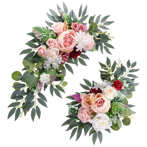 Ovveroche 2 Pcs Wedding Arch Decorations - Reusable Artificial Hanging Flowers Floral Swag Greenery Garland for Wedding We...