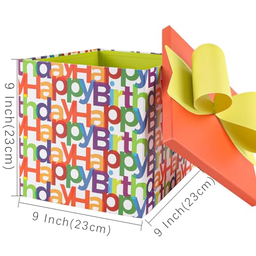 BIOBROWN Medium Birthday Gift Boxes with Lids for Presents, 9x9x9 Inches Text Design Collapsible Gift Box for Birthday, Ba...