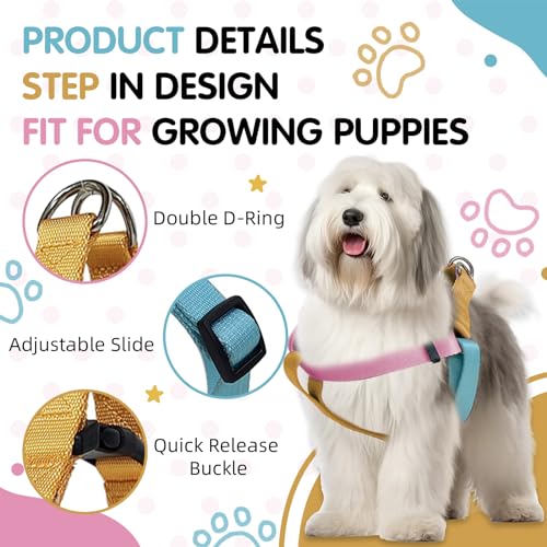 Pawhuggies Tri-Color Dog Harness - Adjustable Step-in No Pull Harness for Large Dogs, Heavy Duty, Easy Walking, Blue Pink