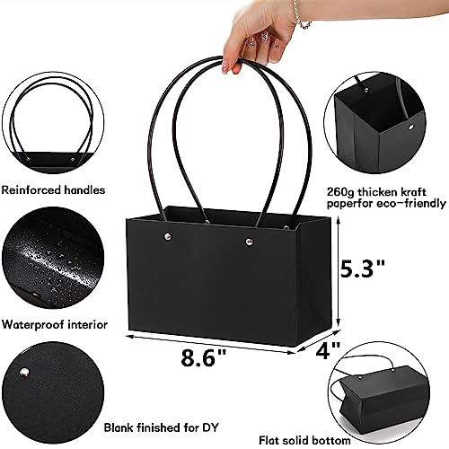 DEAYOU 12 Pack Kraft Paper Flower Gift Bags, Bouquet Bag Box with Handle, Small Paper Carrier Tote Bags with Waterproof Li...