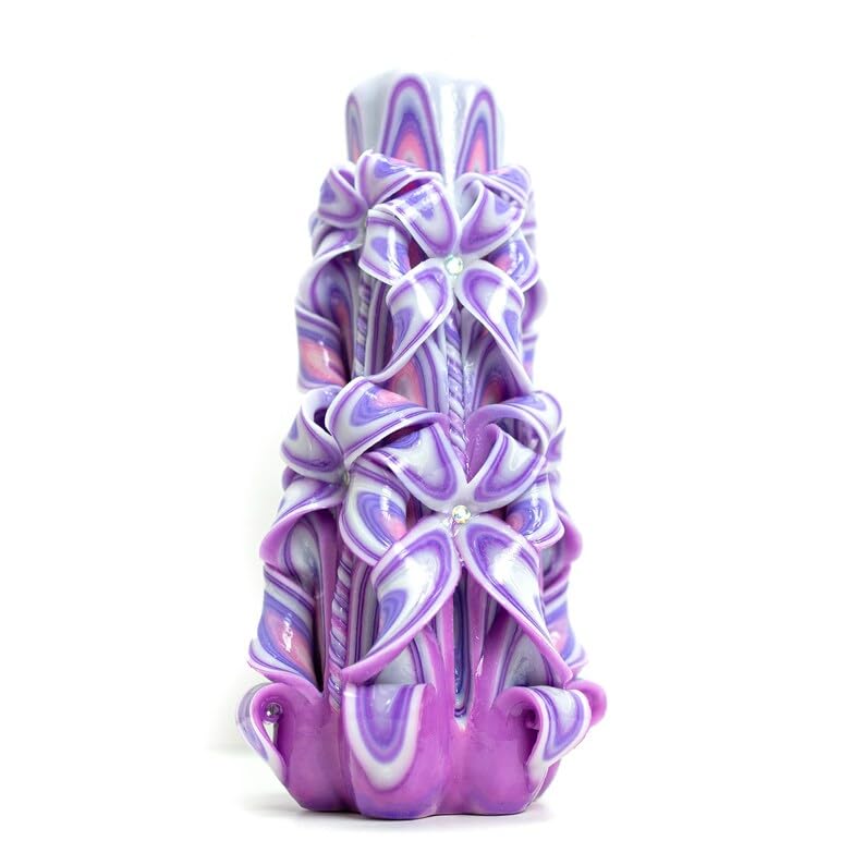 Carved Candle Artisan Handmade Decorative Dipped Candle 8 inch Pink Purple Fall Thanksgiving New Year Christmas Holiday Se...