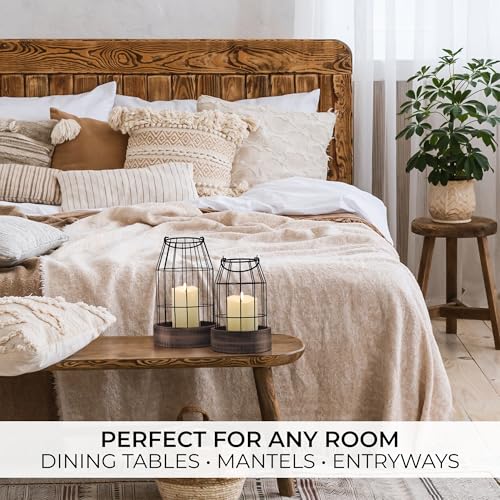 Rustic Farmhouse Lantern Decor Set of 2 - Stylish Decorative Lanterns for Your Living Room, Fireplace Mantle or Kitchen Di...