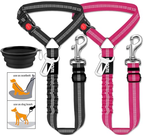3 Piece Set Dog Seat Belt Retractable Dog Car Seatbelts Adjustable Pet Seat Belt for Vehicle Headrest Restraint Adjustable...