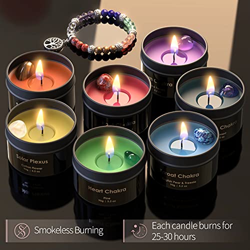 Inspireyes Chakra Candles with Premium Crystal and Healing Stones Luxury Meditation Scented Candles Gift Set for Women Str...