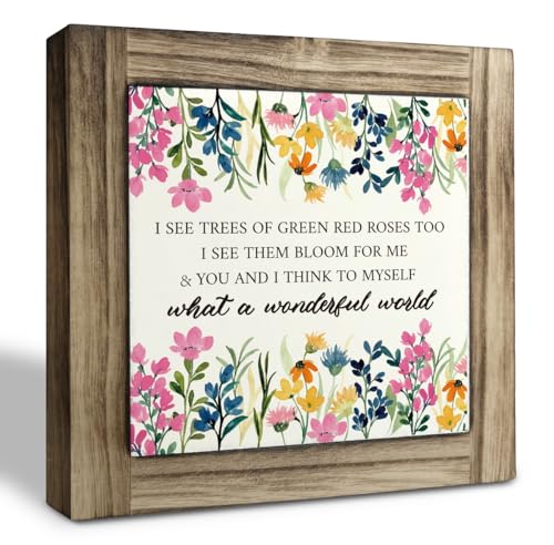 Spring Wood Sign, Box Wood Plaques Desk Décor, Inspirational Quotes, Kitchen Shelf Art Decoration, Spring Table Decor, Flo...