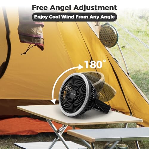 Portable Camping Fan with LED Lantern, 24HRS Running 8inch Rechargeable Tent Fan, Powerful 3-Speed 180° Rotate with Hook, ...