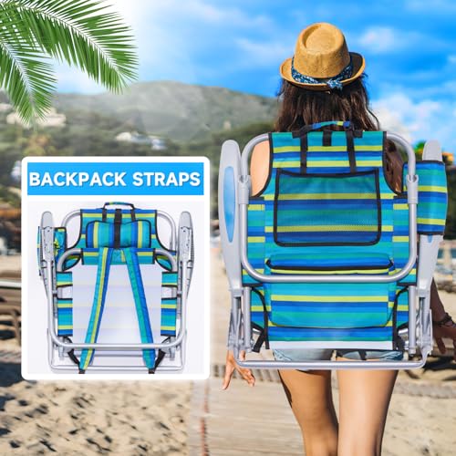 Canpsky Portable Beach Chair for Adults, Outdoor Camping Chair Lay Flat Folding Backpack Beach Reclining Chair with 5 Posi...