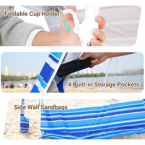 Aomifunny 8'x8' Beach Cabana, UPF 50+ Large Beach Canopy with Side Wall, Easy Setup Pop Up Sun Shelter, Adjustable Height...
