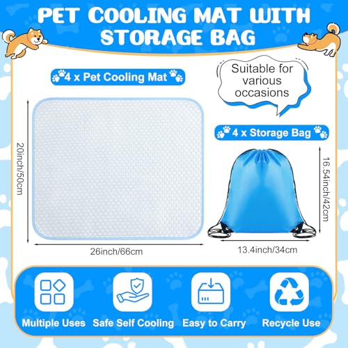 Chunful 4 Pack Pet Cooling Mat 26 x 20 Inches Cooling Pads for Cats Summer Ice Silk Self-Cooling Pet Mat Portable Washable...