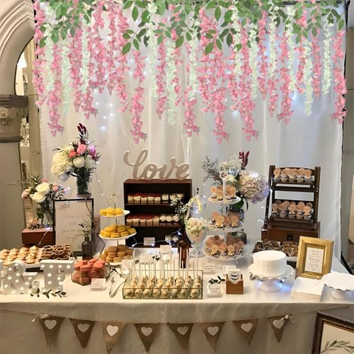 BIRDDIE 24Pcs of Artificial Wisteria Hanging Flowers, 3.75 Feet Fake Wisteria Flower Strings for Backdrop, Wedding, Ceremo...