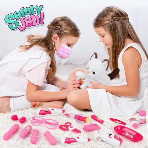 33Pcs Pet Doctor Kit for Toddlers - Dress Up Costume & Pretend Doctor Play Set with Cat Toy, Stethoscope, Portable Pet Vet...