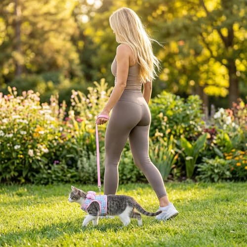 Susade Cat Harness and Leash Set for Walking Escape Proof Adjustable Kitten Harness Soft Comfortable Vest with Bow for Kit...