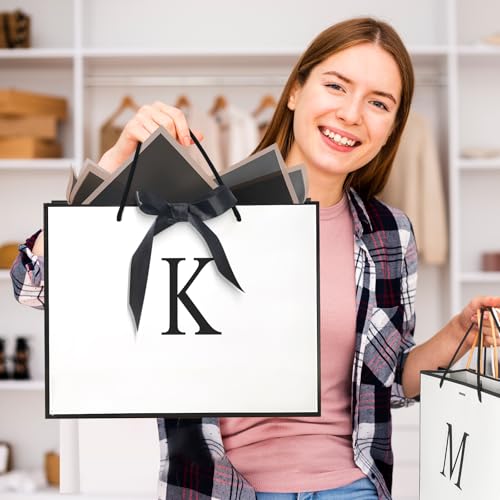 QLSKO Monogrammed Gift Wrap Bag Personalized Initial Paper Bag with Card Matching Envelope Sticker,Bow Ribbon and Wrapping...
