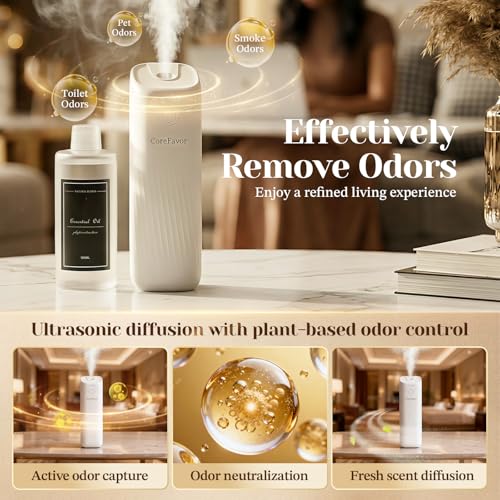 CoreFavor Waterless Essential Oil Diffuser with 120ml Oil, Portable Battery-Operated Cold Air Aroma Scent Machine, 4 Adjus...